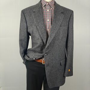 John Alexander Hart Marx Men's Tweed Sport Coat Two‎ Button Gray Herringbone 44L